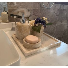 Resim Sümeyra Marble Art Kare Tepsili Mermer Banyo Seti 4lü (tepsi Tek Parçadır, Yapıştırma Değildir) 