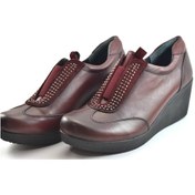 Resim Beety 009 Deri Bordo Lastikli Taşlı Kadın Dolgu Topuk Ayakkabı 