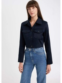 Resim Defacto Crop Gömlek Yaka Düğmeli Cep Detaylı Blazer Ceket D4276AX24AUNV253 Lacivert 