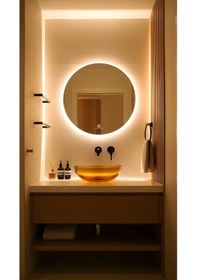 Resim Digital Hayat Dokunmatik Dimlenebilir Gün Işığı Led Işıklı Yuvarlak Ayna Dekoratif Banyo Makyaj Aynası Naturel 