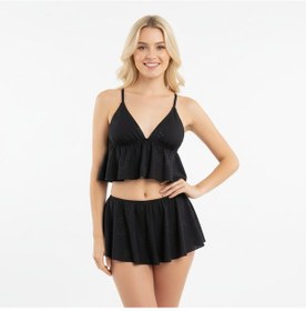 Resim Kadın Çapraz Askı Detaylı Saten Şortlu 2 Li Set Bb2051 Siyah 
