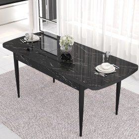 Resim Canisa Concept Iza Serisi,80 X 132 cm Mdf Açılabilir Siyah Mermer Desen Mutfak Masa Takımı, 6 Sandalye 