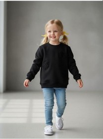 Resim Kız Çocuk Kelebek Desenli Sweatshirt-16229 Siyah 