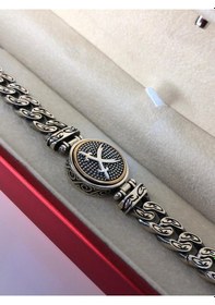 Resim Çift Zülfikar Kılıcı Ortası Dönen 925 Gümüş Işıklı Kutuda Sevgiliye Eşe Babaya Hediye Bileklik 