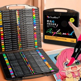Resim 60/48/36/24 Renkli Akrilik Boya Marker, İnce Uç ve Fırça Uçlu Çift Başlı Kalem, Taş, Ahşap, Kaligrafi, Tuval, Seramik, Metal, Cam, Taş Boyama ve DIY El Sanatları için Uygun, Siyah Boya 