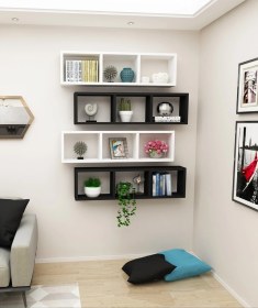 Resim Kitaplık Yatay Duvar Rafı Siyahbeyaz Mobilya 4 Lü Takım Siyahbeyaz 