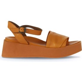 Resim Bueno Shoes Kadın Dolgu Topuklu Sandalet 5 cm Turuncu Deri Modeli Rahat Ve Şık 