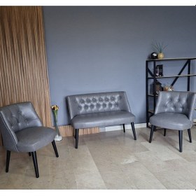Resim Azra Mobilya Deri Çay Seti Koltuk Takımı - Bekleme Salonu - Cafe Mobilya - Ofis Mobilya - Balkon Mobilya Gri 
