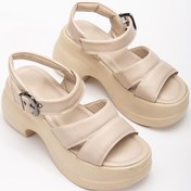 Resim Kadın Dolgu Topuk Sandalet Bej 2 Kalın Bantlı Cilt-3856 Bej 