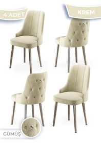Resim Canisa Newa Serisi 4 Adet Krem Sandalye 1.sınıf Babyface Kumaş Gold Kaplama Metal Ayaklı Sandalye Krem Ayaklar Gold 