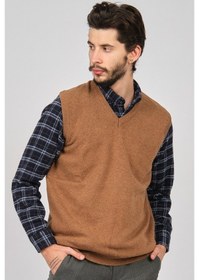 Resim Arslanlı Erkek Lambswool V Yaka Süveter 0767991 Oranj-Kahve Melanj 