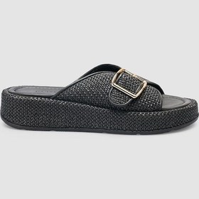 Resim Hasır Detaylı Siyah Kadın Terlik Siyah 