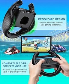 Resim [Both for Switch 2 and 1] FYOUNG Steering Wheel Grip for Nintendo Switch 2/1/OLED Controllers, Ergonomic Racing Accessories for Joy con & for Joycon 2, for Mario Kart 8 Deluxe Switch Games-Black Black 