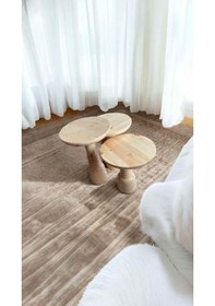 Resim Ahşap Mantar Sehpa 3lü Set Masif Doğal Naturel Renk Yan Sehpa Ve Zigon Takımı -mushroom Side Table Naturel 