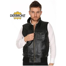 Resim Deriwork Hakiki Deri Siyah Jack Beli Lastikli Erkek Deri Yelek Siyah 