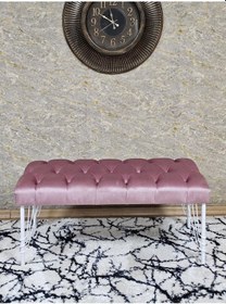 Resim Zafir Beyaz Boyalı Tel Ayaklı 90 Cm Puf Bench - Puf - Bench - Kasalı Oturak - Oturak - Yatak Ucu Puf Pembe 