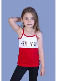 Resim Toontoy Kids Toontoy Kız Çocuk Çevirmeli Pullu Hey You Baskılı Atlet Kırmızı 