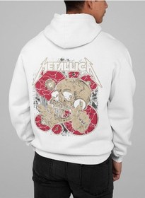 Resim Sevbano Metallica Baskılı Unisex Oversize Müzik Grubu Rock Metal Hoodie Beyaz 