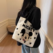 Resim Mickey Mouse Tuval Çanta - Büyük, Siyah ve Beyaz, Fermuarlı Dayanıklı Tek Omuzlu ve El Çantası, Alışveriş ve Seyahat için İdeal, Seyahat Çantası | Eğlenceli Aksesuar | Dayanıklı Tutma Kolu, Mickey Mouse Aksesuarları 