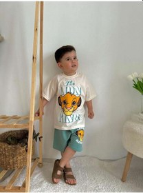 Resim Erkek Çocuk Looney Tunes Lion Bluey Desenli Pamuk Şortlu Takım Yeşil 