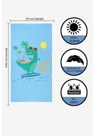 Resim Surf Dino 2 Dijital Baskılı 75x145 Cm Çocuk Plaj Havlusu 
