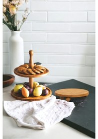 Resim 2 Li 2 Katlı Kek Stantı Ve Risus Top Ayaklı 25 Cm Ahşap Yuvarlak 