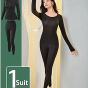 Resim Kesintisiz Hafif Termal İç Giyim Seti, İnce ve Yumuşak & Rahat & Yüksek Esneklik Uzun Kollu Dar Kesim Üst & Pantolon, Kadın Lingerie & Pijama Takımı 