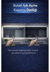 Resim Digital Hayat Dokunmatik Dimlenebilir Sarı Amber Led Işıklı Dikdörtgen Ayna Dekoratif Banyo Makyaj Aynası Yatay Ve Dikey Kullanım Koyu Sarı 