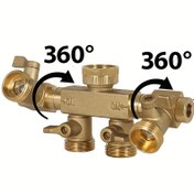 Resim 1 Adet Dişi Konu 1/2" Ve 3/4" Pirinç 4 Yollu Diverter BSP Hortum Y Tipi Bağlantı Parçası Musluk Hortumu Su Bölücü 360 Derece Dönebilen 