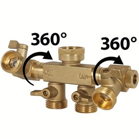 Resim 1 Adet Dişi Konu 1/2" Ve 3/4" Pirinç 4 Yollu Diverter BSP Hortum Y Tipi Bağlantı Parçası Musluk Hortumu Su Bölücü 360 Derece Dönebilen 