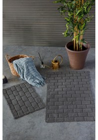 Resim Hcw Wall Antrasit %100 Pamuk Viskon 2 Parça Banyo Paspas Seti 40 60+60 100 Cm Antrasit 