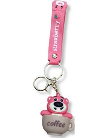 Resim Lotso Bear Çilek Detaylı 3d Figürlü Pembe Bilek Kayışlı Anahtarlık - 1 Adet 