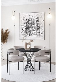 Resim Avvio Metal Teddy Sandalye 90x90 Yuvarlak Kum Saati Ayak Mutfak Masası Takımı Yemek Masası Takımı Siyah Mermer Avvio3005 