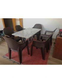 Resim AldaGelsin Mermer Desenli Katlanabilir Mutfak Çalışma Bahçe Masa (60*110) 