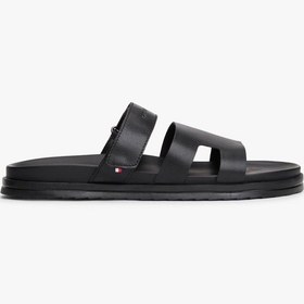 Resim Tommy Hilfiger Erkek Ayarlanabilir Premium Siyah Deri Sandalet-13409 Siyah 