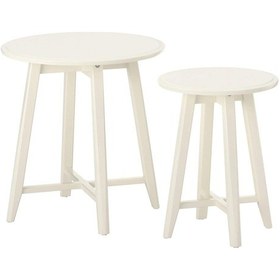 Resim 2 Li Takım Yan Sehpa Seti Meridyendukkan Beyaz Renk Yuvarlak Servis-salon Sehpa 