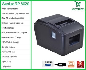 Resim RP8020 Termal Adisyon Fiş Rulosu Yazıcısı 