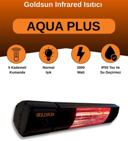 Resim GOLDSUN Aqua Plus 2000 Watt GSA20P Kumandalı Suya Dayanıklı Elektrikli İnfrared Isıtıcı-Siyah 