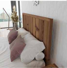 Resim Hüma Model Ceviz Renk Çam Ahşap Karyola Ve İki Komodin Set Dikey -281 200 x 200 CM 