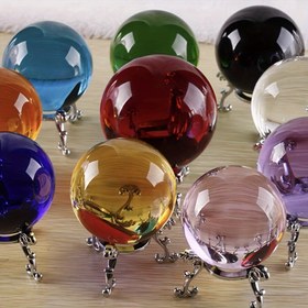 Resim Metal standlı, renkli kristal top süs eşyası, Ev dekorasyon kristal top, Fotoğrafçılık aksesuarı, Ev ofis için dekoratif top 