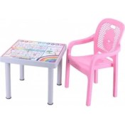 Resim Sağlam Plastik Mandella Rubi İngilizce Desenli Çocuk Masası 1 Adet Rubi Çocuk Koltuk Pembe 
