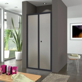 Resim Durul Duşakabin 81 cm Ön Cephe Katlanır Akordion Kapı Siyah Buzlu Cam Yükseklik 190CM 