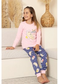 Resim Kız Çocuk %100 Pamuk İnterlok Kumaş Pijama Takımı 6-15 Yaş 12421 Pembe 