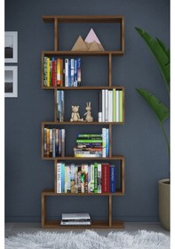 Resim Dekorfim DF07101BR 6 Raflı Tek Modül Zigzag Kitaplık Çalışma Odası Ofis Kitaplık 
