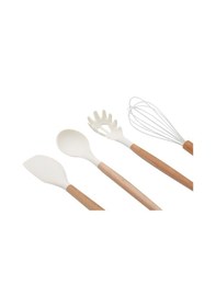 Resim Qerhome 8 Parça Bambu Saplı Silikon Kepçe Spatula Mutfak Seti Krem 
