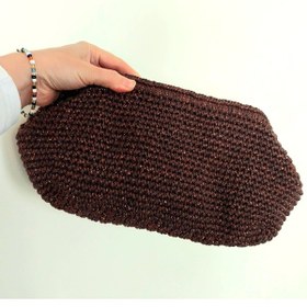 Resim Kemzey Handmade Parlak Tutmalı El Çantaları , El Yapımı Işıltılı Clutch, Örgü El Çantası Kahverengi 