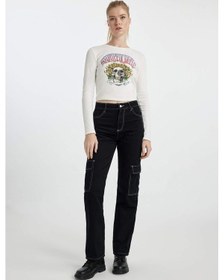 Resim DeFacto Coool Straight Fit Gabardin Pantolon Kargo Cepli Yüksek Bel B0458AX23AUBK27 Siyah 