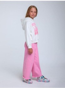 Resim Kız Çocuk Kapüşonlu Love Yazılı Sweatshirt-14315 Beyaz 