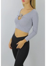 Resim Saklımoda Gitilli Dekolteli Bluz Gri - 98797 Çok Renkli 