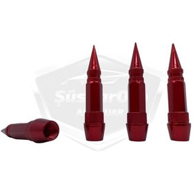 Resim ŞüsCarOto Sivri Sibop Kapağı Mermi Sibop Kapağı Araba Motosiklet Bisiklet Metal 4 lü Set Kırmızı (00) 